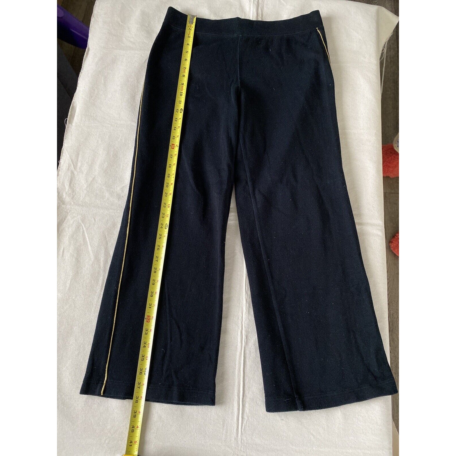 Ralph Lauren Navy Cotton French Rib Knit Gold Piping Trim Athletic Pants Size L